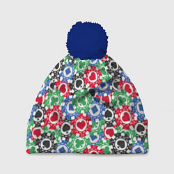 Шапка с помпоном Фишки, Ставки, Покер, цвет: 3D-тёмно-синий