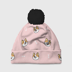 Шапка c помпоном Pink corgi