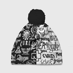 Шапка с помпоном Логотипы лучших рок групп, цвет: 3D-черный