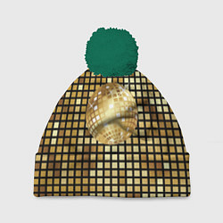 Шапка с помпоном Золотой диско шар и золотая мозаика, цвет: 3D-зеленый