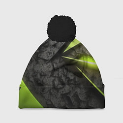 Шапка с помпоном Зеленые абстрактные осколки, цвет: 3D-черный
