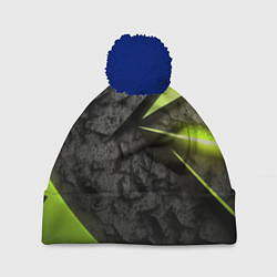 Шапка с помпоном Зеленые абстрактные осколки, цвет: 3D-тёмно-синий