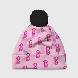 Шапка с помпоном Барби паттерн буква B, цвет: 3D-черный