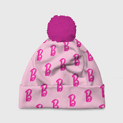 Шапка с помпоном Барби паттерн буква B, цвет: 3D-малиновый