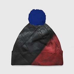 Шапка с помпоном Черно - красная кожа, цвет: 3D-тёмно-синий