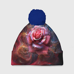 Шапка с помпоном Алая космическая роза - Нейросеть, цвет: 3D-тёмно-синий