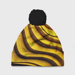 Шапка с помпоном Желтые абстрактные полосы, цвет: 3D-черный
