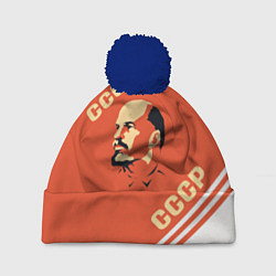Шапка с помпоном Ленин на красном фоне, цвет: 3D-тёмно-синий