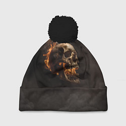 Шапка с помпоном Горящий череп в дыму, цвет: 3D-черный