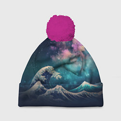 Шапка с помпоном Космическая Большая волна в Канагаве, цвет: 3D-малиновый