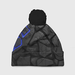 Шапка c помпоном Черные плиты с синей вставкой