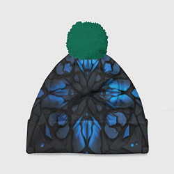 Шапка с помпоном Синий абстрактный узор на плитах, цвет: 3D-зеленый