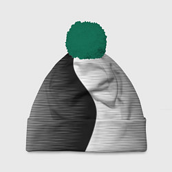 Шапка с помпоном Черная белая абстракция зигзаг, цвет: 3D-зеленый