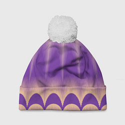 Шапка с помпоном Фиолетовый градиент в полоску, цвет: 3D-белый