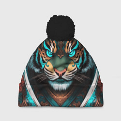 Шапка с помпоном Тигр самурай, цвет: 3D-черный