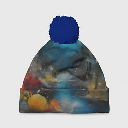 Шапка с помпоном Абстрактная живопись в стиле импрессионизма, цвет: 3D-тёмно-синий