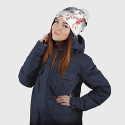 Шапка с помпоном Хокусай большая волна в Канагаве - пародия укиё, цвет: 3D-белый — фото 2