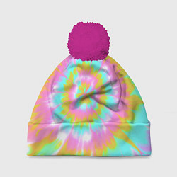 Шапка c помпоном Tie-Dye кислотный в стиле барби