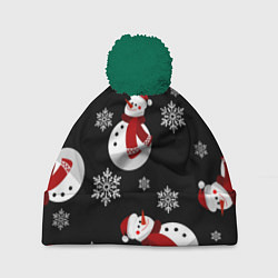 Шапка с помпоном Снеговички в зимних шапочках со снежинками, цвет: 3D-зеленый