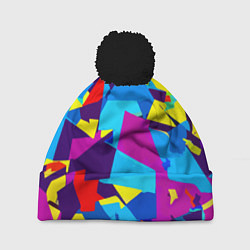 Шапка с помпоном Полигональная композиция - поп-арт - нейросеть, цвет: 3D-черный