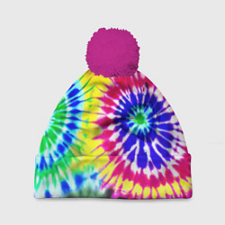 Шапка с помпоном Colorful floral composition - tie-dye, цвет: 3D-малиновый