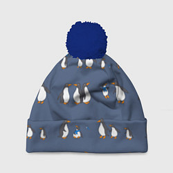Шапка с помпоном Забавное семейство пингвинов, цвет: 3D-тёмно-синий