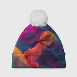 Шапка с помпоном Акварельные краски, цвет: 3D-белый