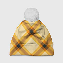 Шапка с помпоном Желтая шотландская клетка, цвет: 3D-белый