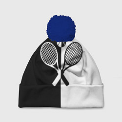 Шапка с помпоном Теннис - чёрно белое, цвет: 3D-тёмно-синий