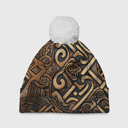 Шапка с помпоном Асимметричный узор в викингском стиле, цвет: 3D-белый