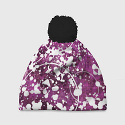 Шапка с помпоном Абстракция - круги на пурпурном, цвет: 3D-черный
