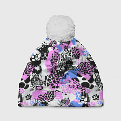 Шапка с помпоном Multicolored wild cats, цвет: 3D-белый