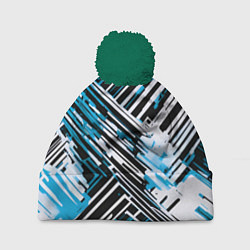 Шапка с помпоном Киберпанк линии белые и синие, цвет: 3D-зеленый