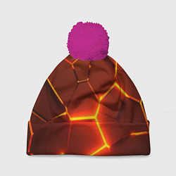 Шапка с помпоном Плиты абстрактные огненные, цвет: 3D-малиновый