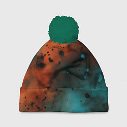 Шапка с помпоном Акварельные брызги в оранжевом, цвет: 3D-зеленый