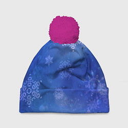 Шапка c помпоном Декоративные снежинки на фиолетовом