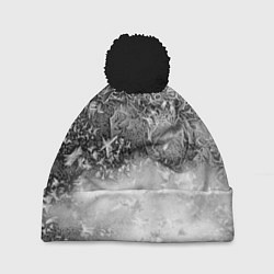 Шапка с помпоном Серый лёд и снежинки, цвет: 3D-черный