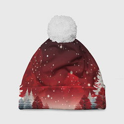 Шапка с помпоном Зимний берег реки с деревьями и льдом, цвет: 3D-белый