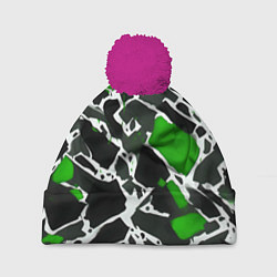 Шапка с помпоном Кляксы чёрные и зелёные, цвет: 3D-малиновый