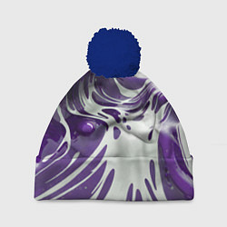 Шапка с помпоном Бело-фиолетовая краска, цвет: 3D-тёмно-синий