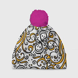 Шапка с помпоном Жёлтый кружевной узор, цвет: 3D-малиновый