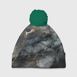 Шапка с помпоном Темно-серый мрамор, цвет: 3D-зеленый