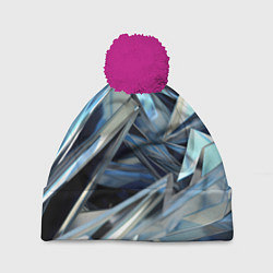 Шапка с помпоном Абстрактные осколки голубого цвета, цвет: 3D-малиновый