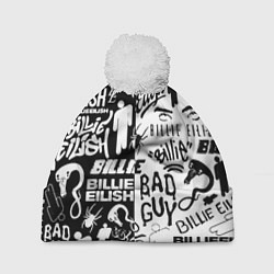 Шапка с помпоном Billie Eilish чернобелые битва лого, цвет: 3D-белый