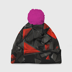 Шапка с помпоном Черные и красные треугольные частицы, цвет: 3D-малиновый