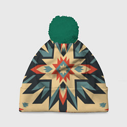 Шапка с помпоном Орнамент в стиле американских индейцев, цвет: 3D-зеленый