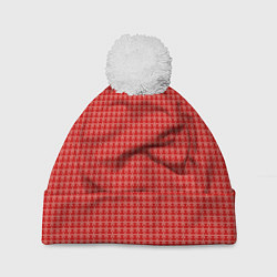 Шапка с помпоном Мелкие снежинки паттерн красный, цвет: 3D-белый