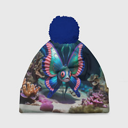 Шапка с помпоном Рыба с крыльями бабочки, цвет: 3D-тёмно-синий