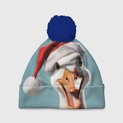 Шапка с помпоном Смеющийся гусь в новогодней шапке, цвет: 3D-тёмно-синий