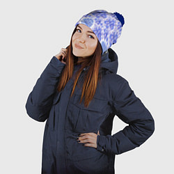 Шапка с помпоном Новогодняя гжель роспись, цвет: 3D-тёмно-синий — фото 2